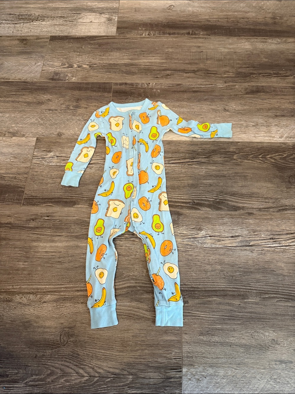 Old Navy Baby Blue Fruit & Toast Print One-Piece Pajamas